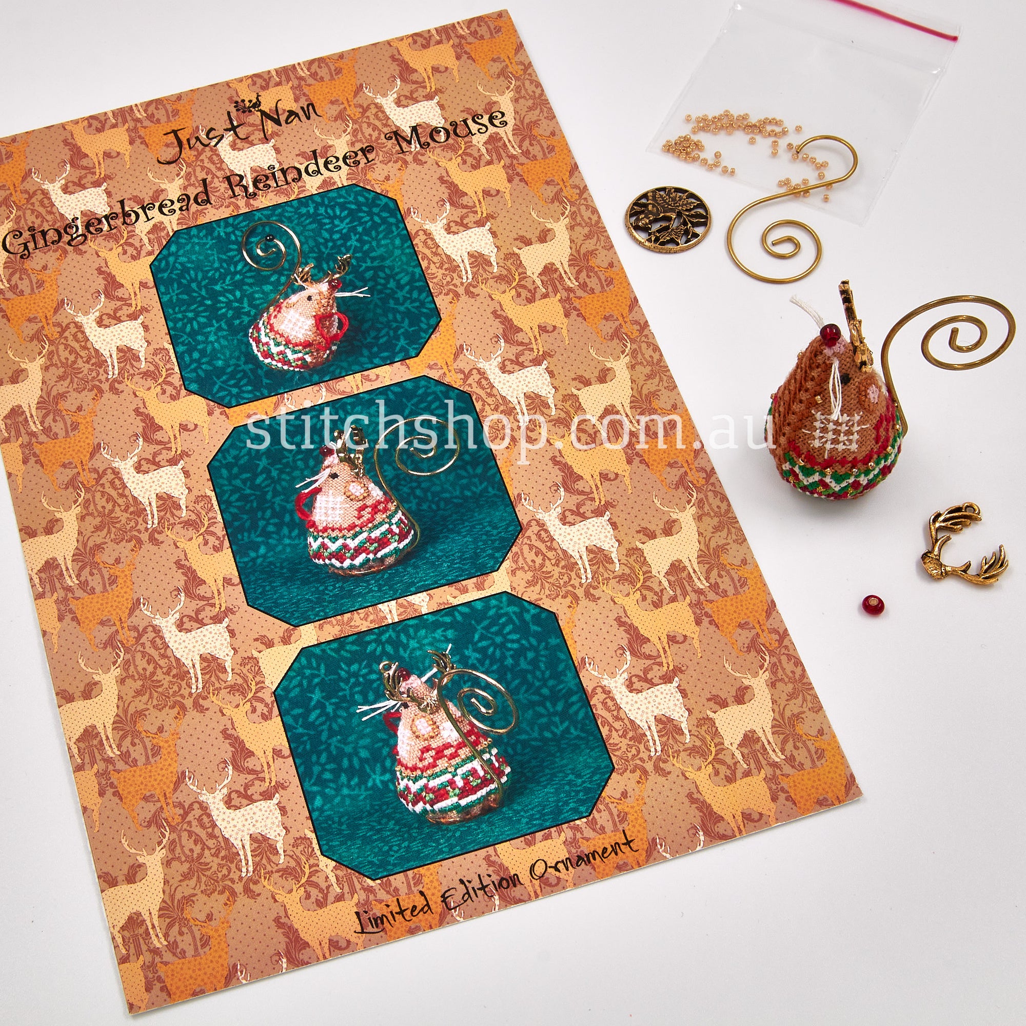 Gingerbread Reindeer Mouse with Embellishment Pack & Linen