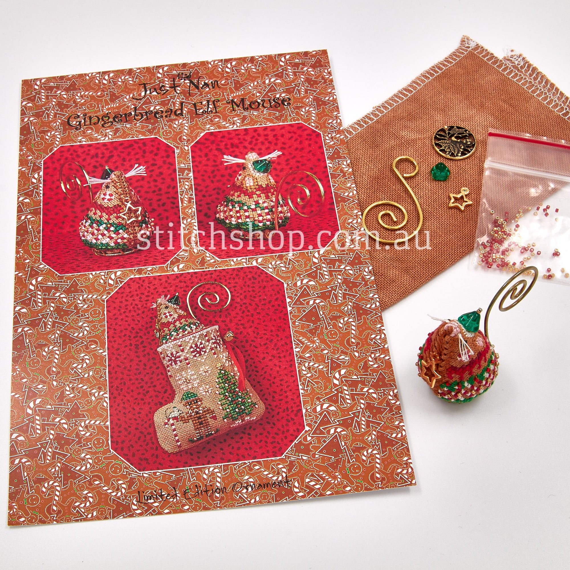 Gingerbread Elf Mouse with Embellishment Pack & Linen