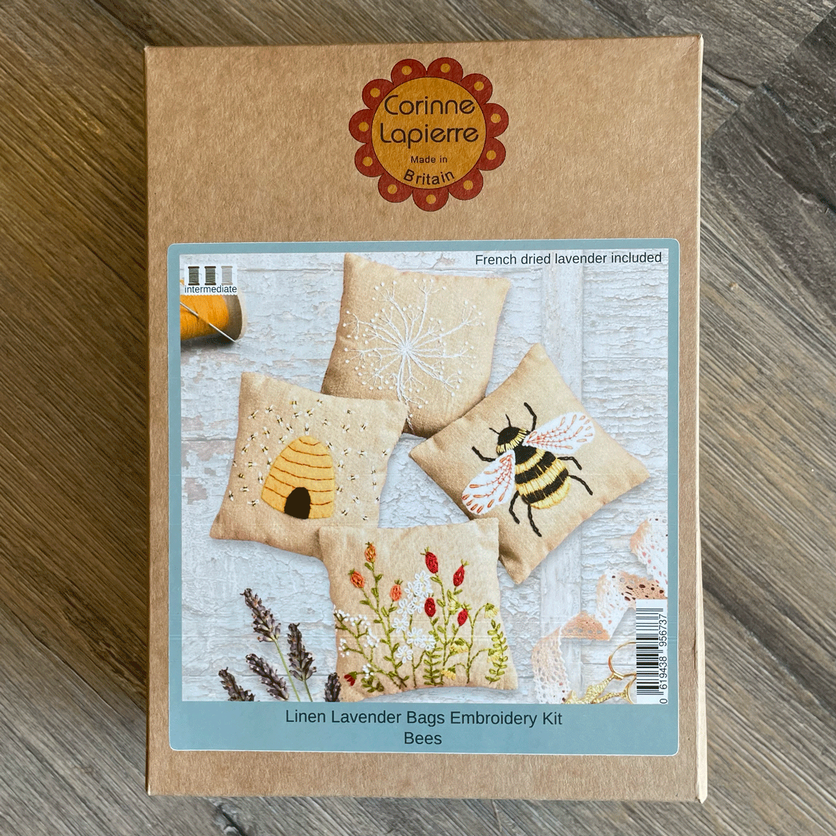 Linen Lavender Bags Embroidery Kit - Bees