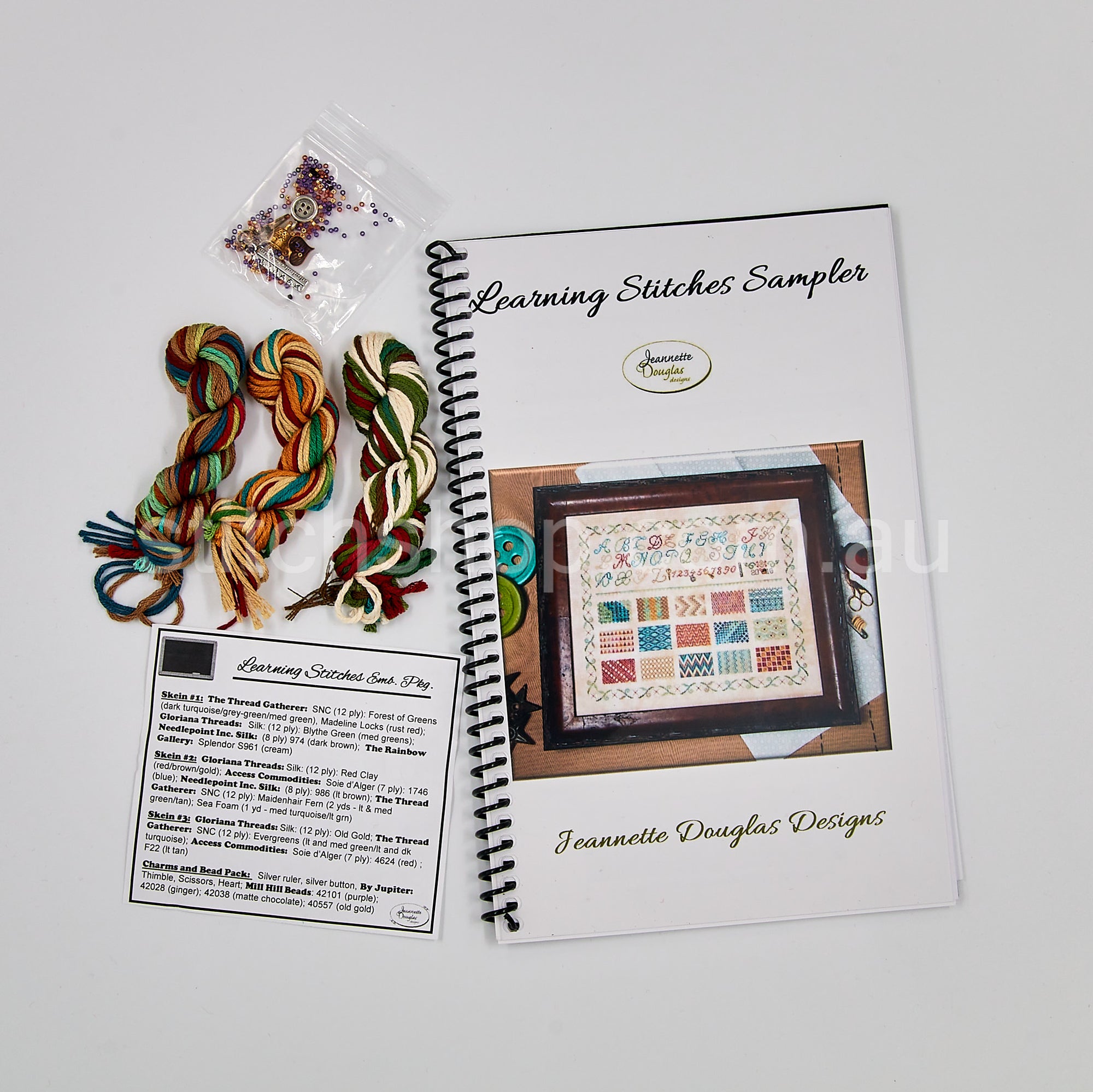 Learning Stitches Sampler with embellishment pack, threads & complimentary needlebook pattern - Default Title (JD234)
