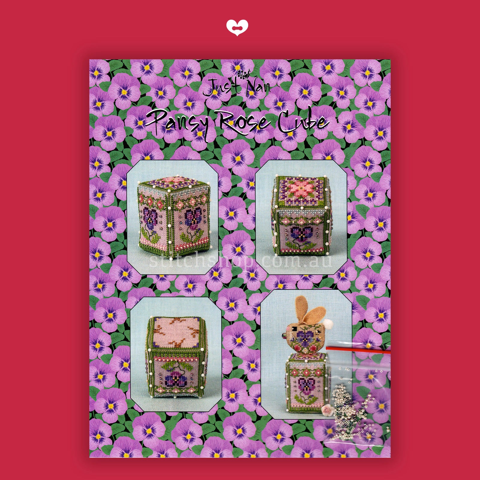 Pansy Rose  Cube with Linen