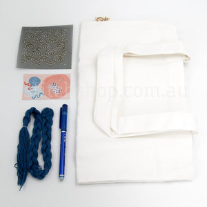 Sashiko Tote Bag Kit - White / Seigaha (Ocean Waves) (Tote3)