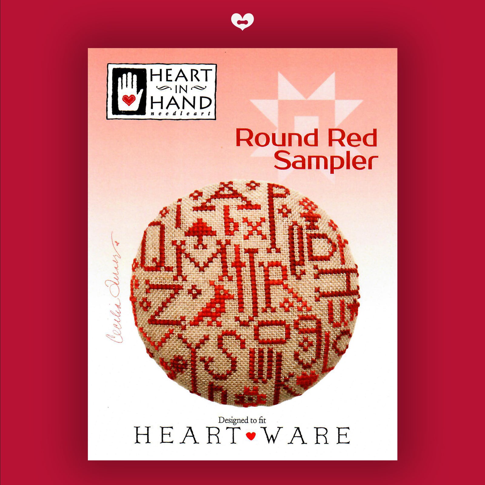 Round Red Sampler Chart with Linen